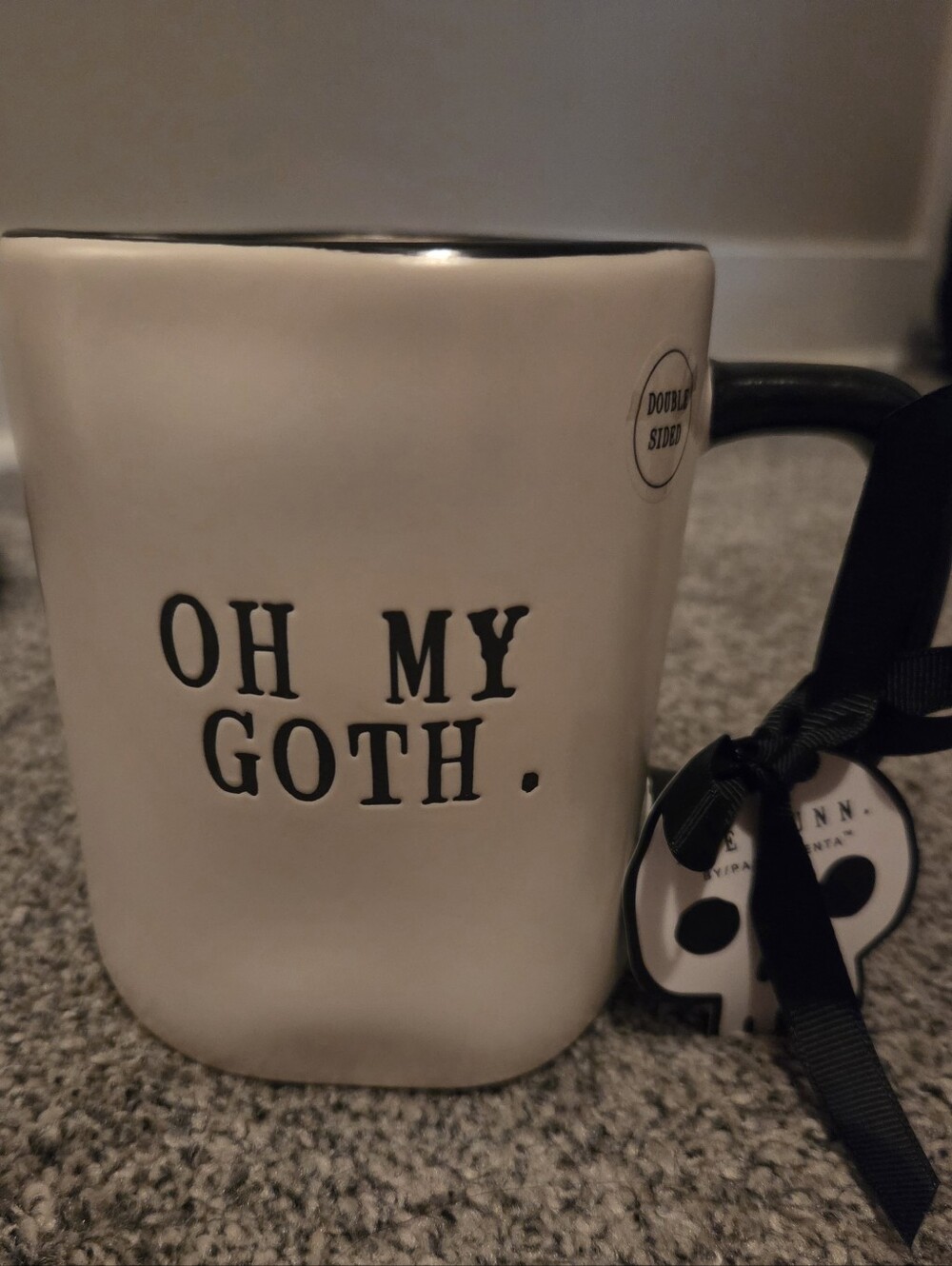 'Oh My Goth' Rae Dunn Mug Raven Design Black & White